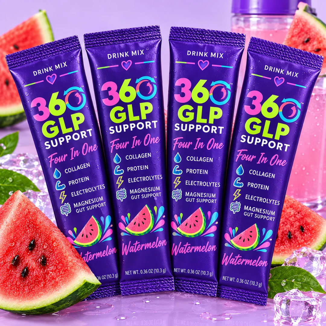 Four 360 GLP Support Watermelon drink mix sample packs